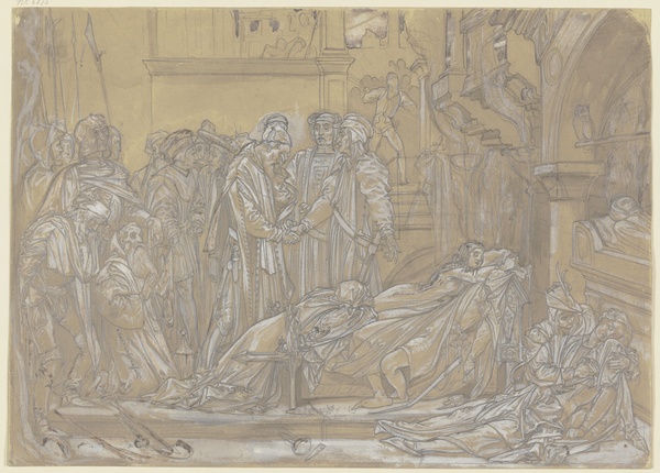 The Reconciliation of the Montagues and Capulets over the Dead Bodies of Romeo and Juliet - Frederic Leighton (1855)