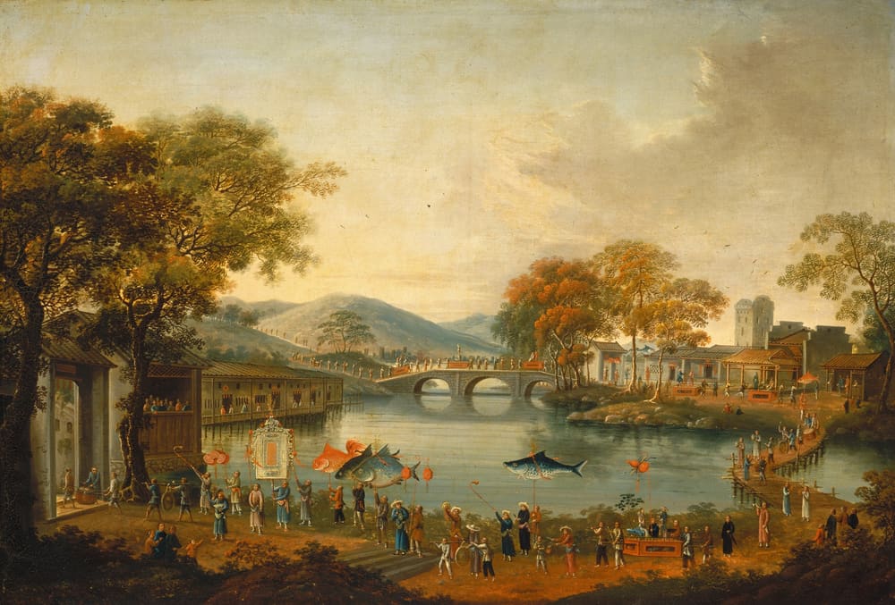 Procession by a Lake - Chinese Qing Dynasty