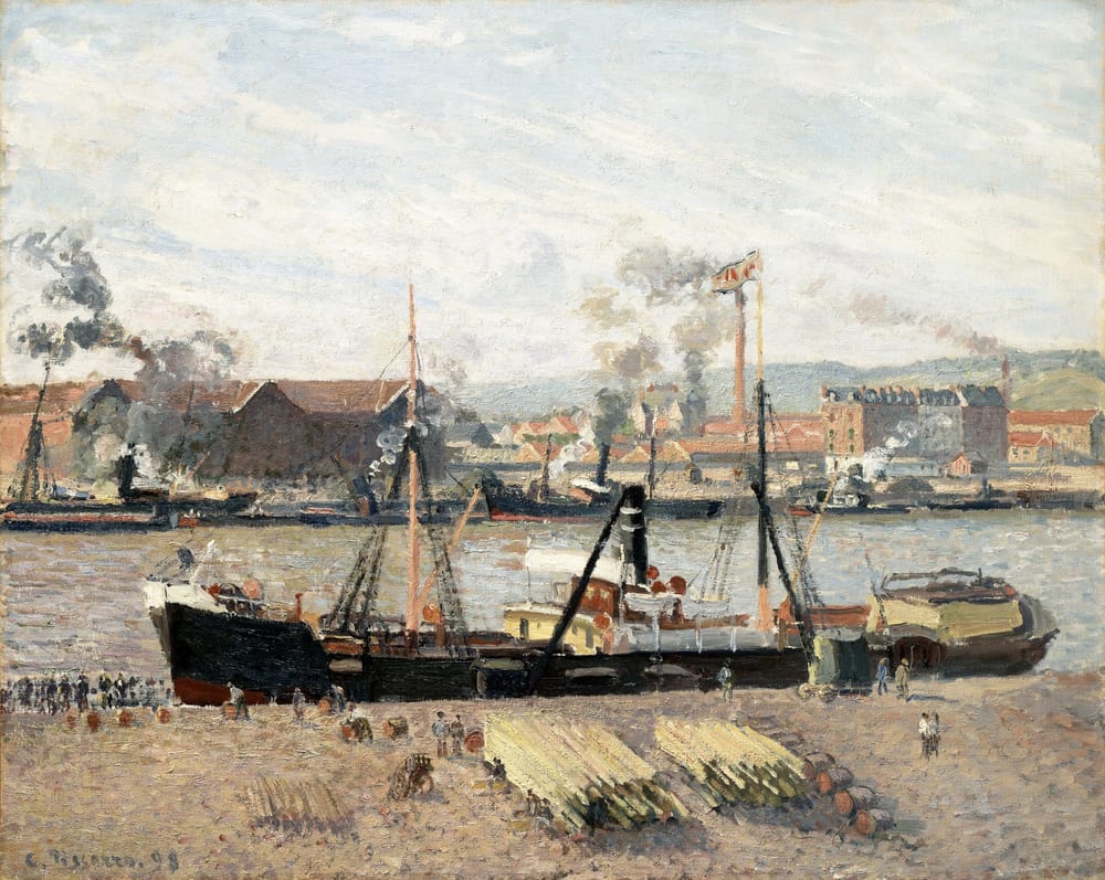 Port of Rouen, Unloading Wood - Camille Pissarro (1898)
