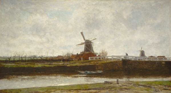 View of the Mill and Bridge on the Noordwest Buitensingel in The Hague - Jacob Maris (1873)