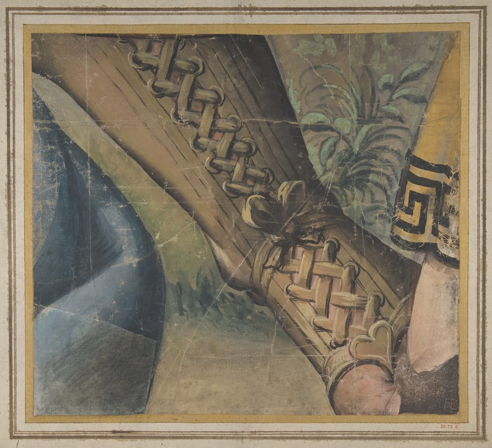 Fragment of a Tapestry Cartoon: Foot in a Buskin, Drapery, and a Plant - School of Raphael (1500–1550)