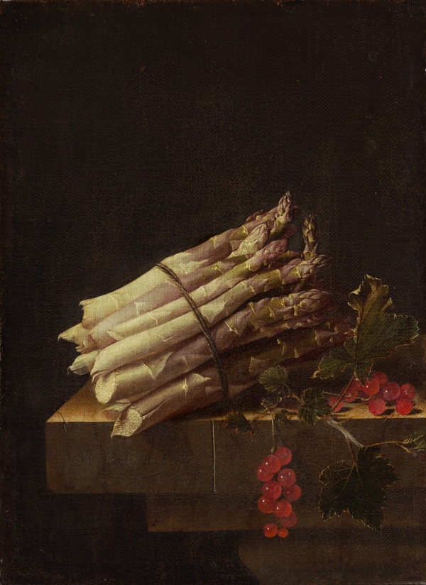 Still Life with Asparagus and Red Currants - Adriaen Coorte (1696)
