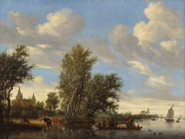 River Landscape with Ferry - Salomon van Ruysdael (1649)