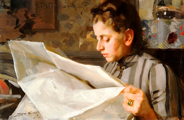 Emma Zorn, Reading - Anders Zorn (1887)