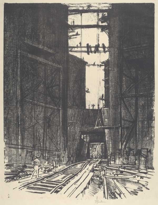 At the Bottom of Gatun Lock - Joseph Pennell (1912)