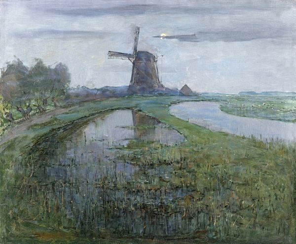 Oostzijdse Mill along the River Gein by Moonlight - Piet Mondrian (c. 1903)