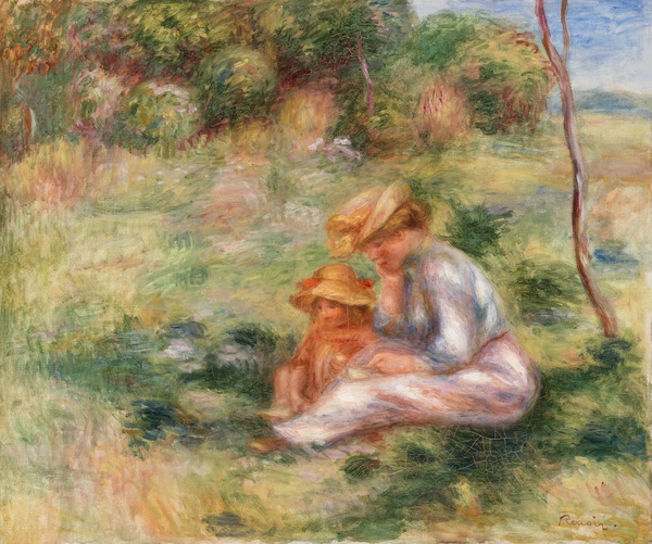 Woman and Child in the Grass (Femme avec enfant sur l'herbe) - Pierre-Auguste Renoir (1898)