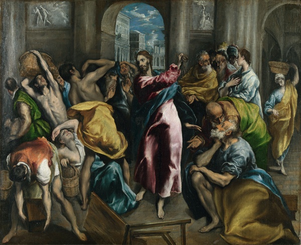 Christ Driving the Traders from the Temple - El Greco (c. 1600)