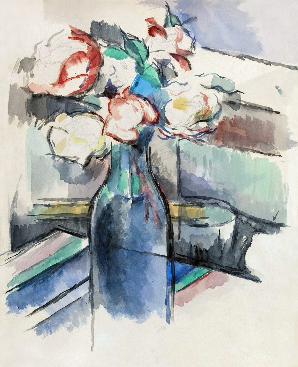 Roses in a Bottle [recto] - Paul Cézanne (c. 1900–1904)