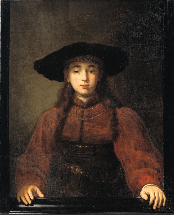 A Young Woman Resting her Hands on the Picture Frame - Workshop of Rembrandt van Rijn (1641)