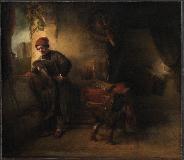 Standing Young Man at the Window in his Study Reading ("The Student") - Willem Drost (c. 1653)