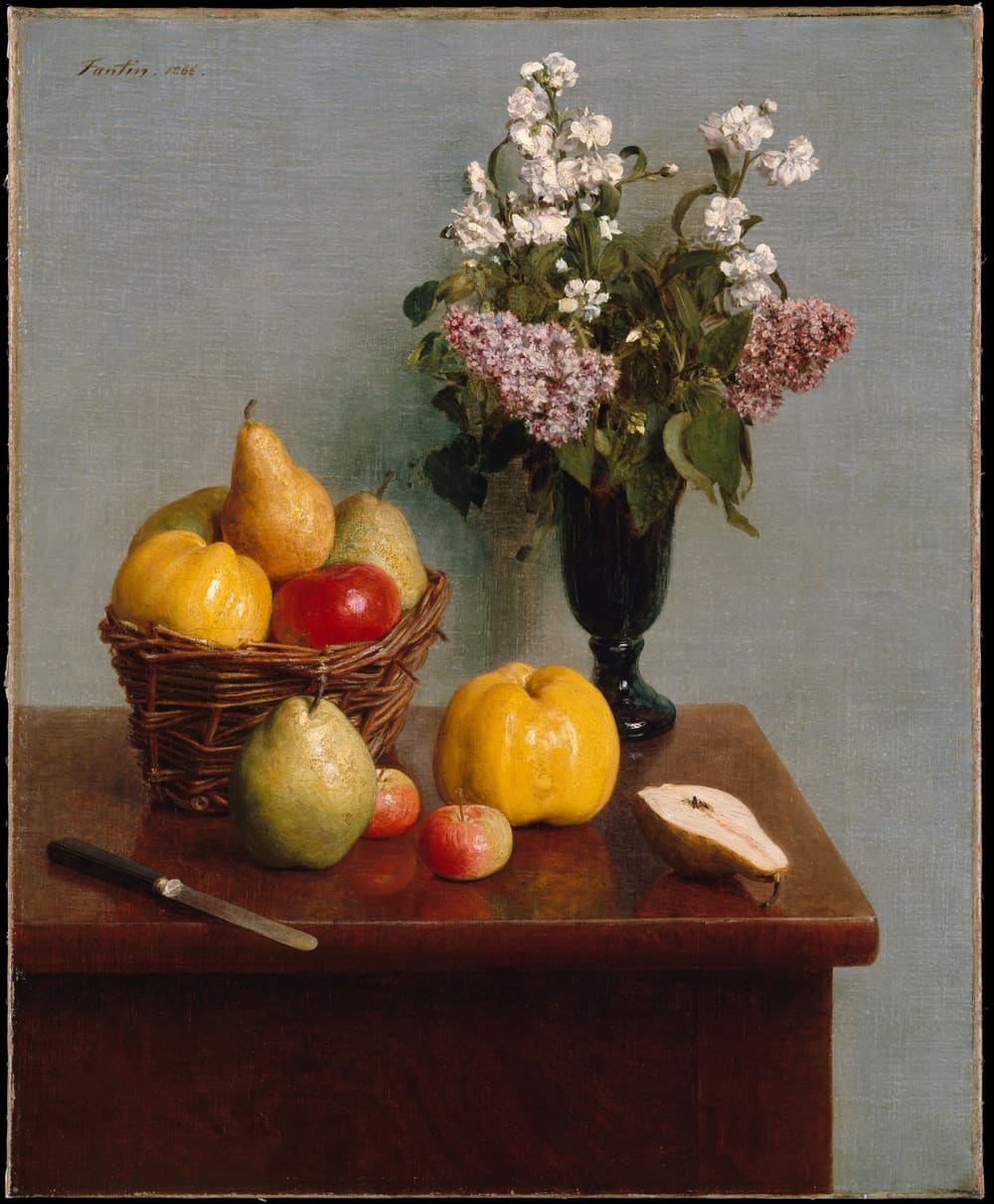Still Life with Flowers and Fruit - Henri Fantin-Latour (1866)