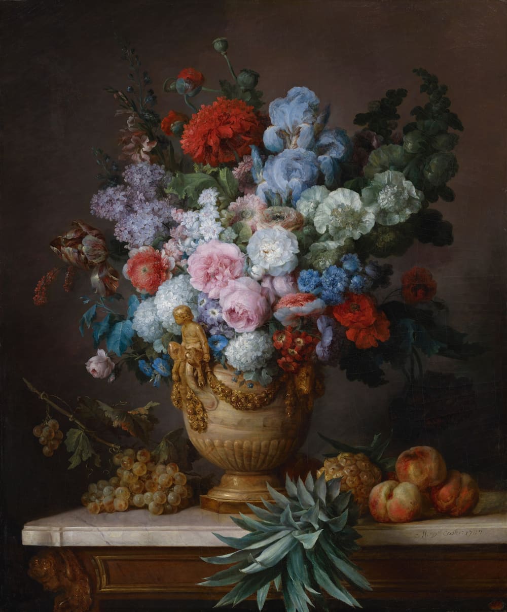 Still Life with Flowers in an Alabaster Vase and Fruit - Anne Vallayer-Coster (1776)