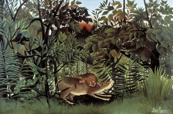 The Hungry Lion Throws Itself on the Antelope - Henri Rousseau (1905)