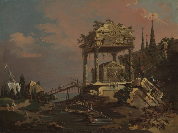 Imaginary View with a Tomb by the Lagoon - Canaletto (c. 1740–1745)
